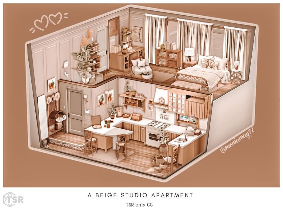 Скриншот мода Апартаменты A beige Studio Apartment СС (лот)